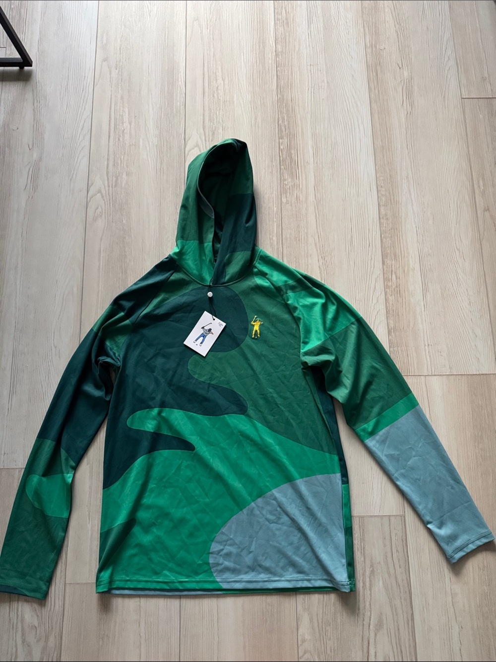 Men's Green Hooded Long-Sleeve Shirt with Embroidered Logo